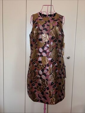 RACHEL Rachel Roy Pink Metallic Gold & Black Floral Jacquard Mini